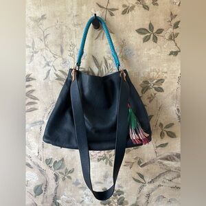 Mark & Graham Build Your Bag Navy Leather Handbag Tote with Accessories EUC